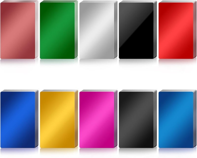 hansmaker 50 Pcs Metal Business Card Blanks Laser Engraving Premium Aluminum Sheet Multipurpose DIY Gift Metal Cards Black 86 X 54 X 0.21 MM (10 Colors) - Image 1
